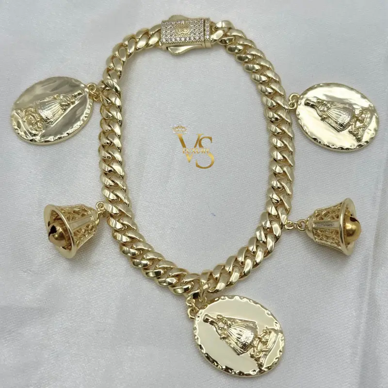 Valdes Luxury – Oshun Medal & Bell Bracelet – 14K Gold Plated Laminated Finish – Everyday Wear