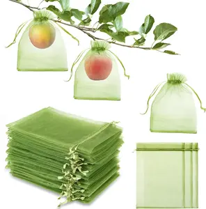 50 PCS 6X9 inches Fruit Protection Bags, Fruit Bags for Fruit Trees, Green Netting Fruit Cover Bags Drawstring Mesh Fruit Protectors Pest Barrier for Fruit Trees Veggies Garden