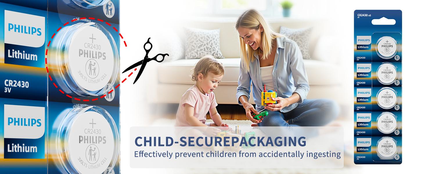 PHILIPS CR2430 3V Lithium Coin Battery (5-Pack) - CR2430 Battery for TPMS, Intelligent Door Lock, Key Remote Control, Medical Devices, Industrial Sensors