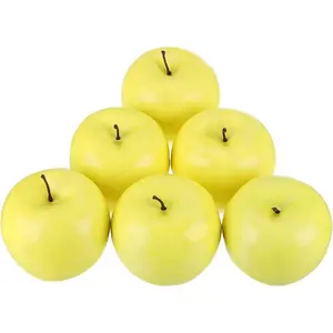 6 count Artificial Apples Faux Apples Bulk,  Apples Lifelike  Fruit for  Kitchen Party Christmas Photography Decoration, Yellow