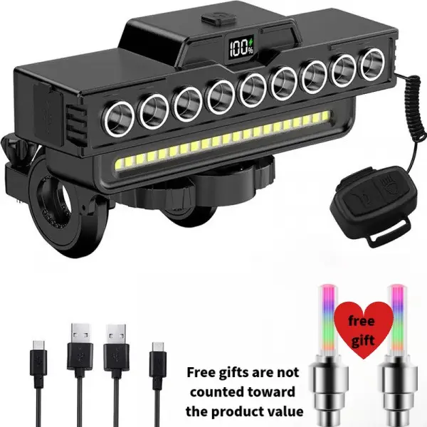 USB Rechargeable Bicycle Headlight Set with 9 LEDs, 7 Modes, Long Battery Life, Integrated Horn,IPX5 Waterproof, Shockproof, Quick-Install, High Lumen Night Riding Light for MTB, Road Bikes, and E-Bikes bike