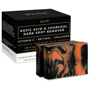 Charcoal Kojic Acid Turmeric Black Soap Bar Dark Spot Remover for Body or Face Wash - 2 Pack