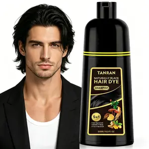 TANRAN 5-in-1 Semi-Permanent Natural Black Hair Color Shampoo, 500ML Professional Pure Herbal Plant Formula, Fast Gray Coverage for Adults, Safe Dye & Care Action for Smooth Shiny Frizz-Free Soft Hair