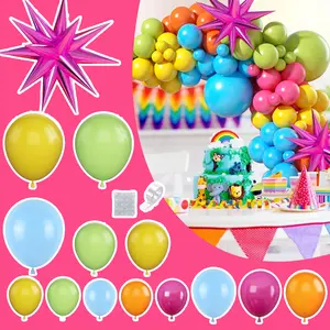 Green Blue Yellow Orange Balloon Arch, Rainbow Balloon Garland with Rose Red Yellow Orange Blue Green Latex Balloons Rose Red Foil Balloons for Birthday Aloha Luau Fiesta Party Decorations