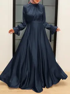 Women's Plain Ruched Tie Back A Line Dress, Hijabi Cute Dresses, Elegant Flounce Sleeve Maxi Dress for Party Holiday Wedding Guest, Ladies Spring & Fall Clothes