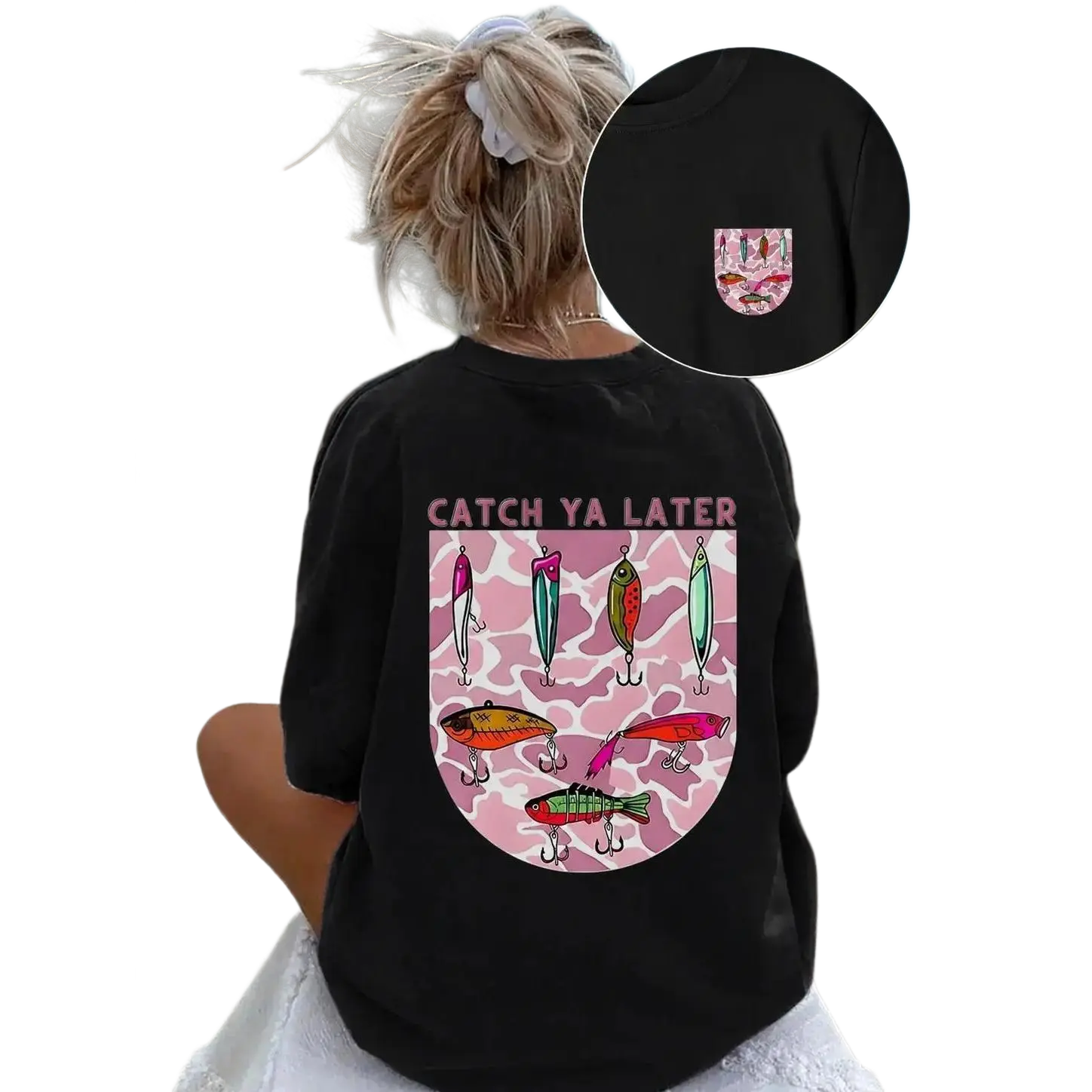 Womens Graphic Tee Fish Hook Print Casual Design T Shirt Streetwear Style Crewneck Short Sleeve Soft Fabric Breathable Comfortable Fit Relaxed Fit Daily Wear Beach Outdoor Travel Vacation Summer Trendy Fashion Top