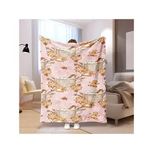 Cozy Pink Christmas Hot Cocoa & Gingerbread Throw Blanket