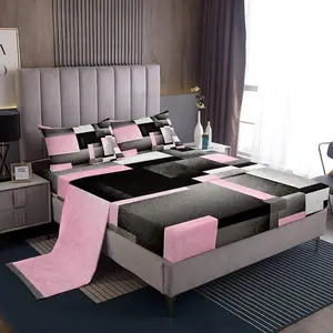 Feelyou Bedsheet Set - Pink Grey Black Buffalo Check, Modern Abstract Stripe Line Bedding, Breathable Durable Microfiber Soft Breathable Sheets for Boys (Bedsheet Sets Collection), Breathable Durable Sheets