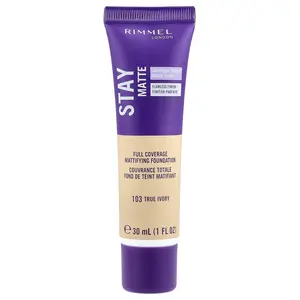 Rimmel London Stay Matte, Full Coverage Mattifying Foundation, 103 True Ivory, 1 fl oz (30 ml)