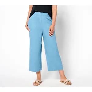 Denim & Co. Naturals_Petite Linen Blend Cropped Wide Leg Pant