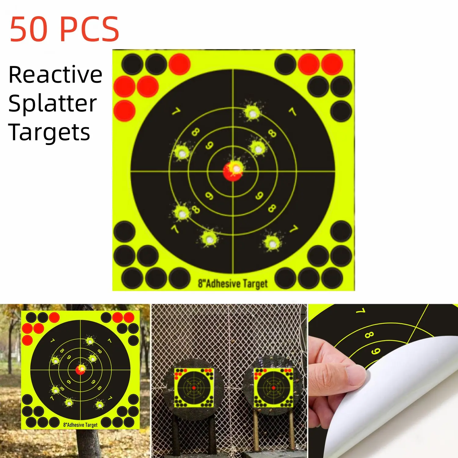 50PCS 8Inch Reactive Splatter Targets,Self-Adhesive,Color Changing,High Contrast,for Shooting and Archery Training,Practice