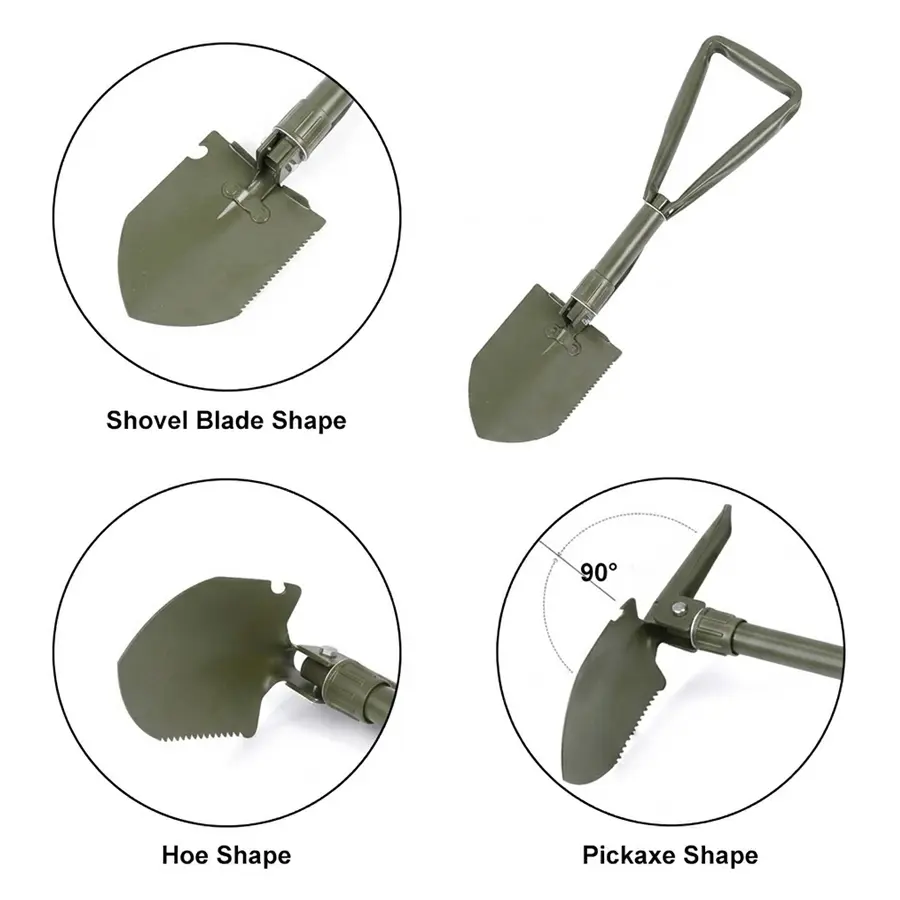 Stainless Steel Folding Tactical Survival Shovel Multi-Tool - Heavy-Duty Camping Gear with Steel Handle, 15+ Functions, Compact Portable Fully Assembled Design for Camping, Hiking, Survival Gear, Multi-Function, Folding Design