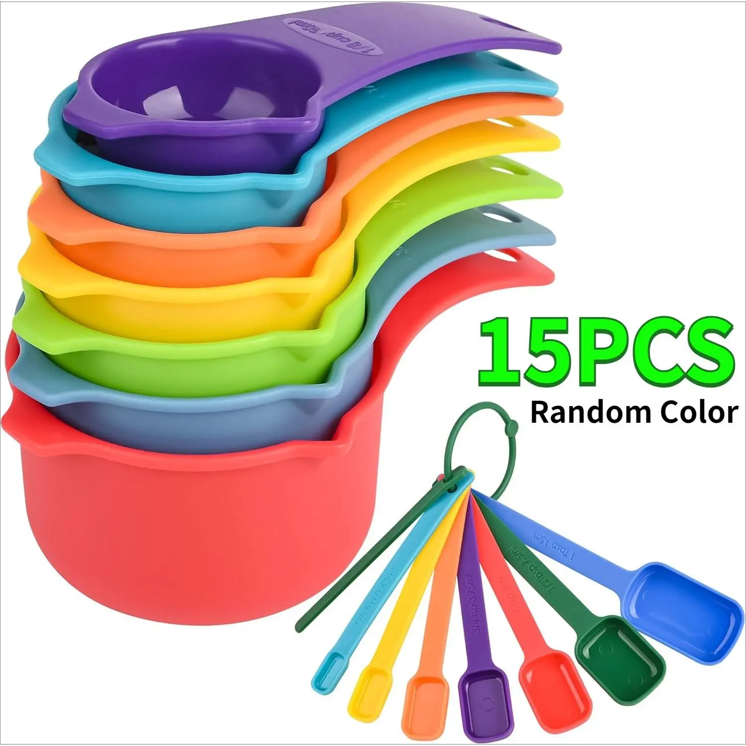 Measuring Cups and Spoons Set,Plastic Measuring Cup Set 15,Mixing Color Dry Measure Cups Spoons,7 Measuring Cups & 7 Spoons,Kitchen Measure Cup Spoons for Cooking & Baking