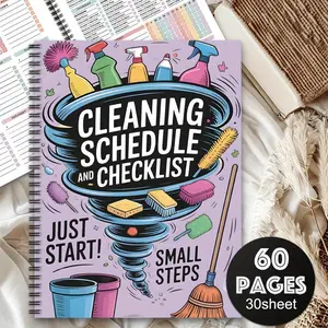 1PC Comfortable Home Relaxation Spiral Notebook with Fun Cleaning Schedule and Checklist - ADHD Theme, Suitable for Housework, Office, and Personal Organization, Weekly Planner, Cleaning Organizer | Fun Cover Design | Durable Spiral Binding, Cleaning Book