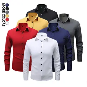 Men's Solid Color Business Button-Down Shirts, Casual Office Wear, Versatile for Wedding Banquets, Daily Outings, Outdoor Activities & Business Meetings
