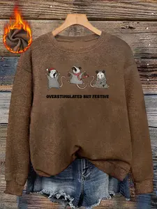 Women's Christmas Kangaroo Pattern Sweater, Long Sleeve Round Neck Pullover, Soft Elastic Fabric, Casual Fall & Winter Top