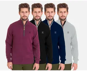 Mens High Neck Quarter Zip Jumper Troyer Long Sleeve Solid Color Sweater in Maroon Black Navy and Grey High Neck Design Quarter Zip Closure