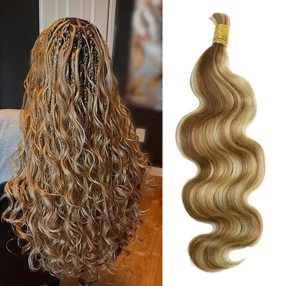 Blonde Body Wave Bulk Human Braiding Hair for Boho Braids Natural Texture #27/30/613 & #4/27/30 & #1B #backtoschool #backtoschoolshopping curly hair extension