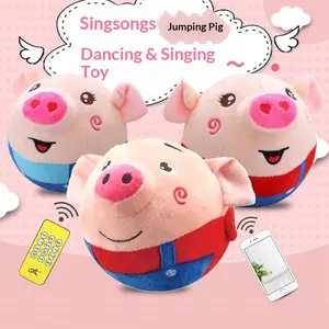 Interactive Dog Toys, Active Moving Pet Plush Toy, Rechargeable Jumping Squeaky Dog Ball Toys with Recording and Music Modes& Talking, Washable Cartoon Pig Plush Toy for Dogs Puppies