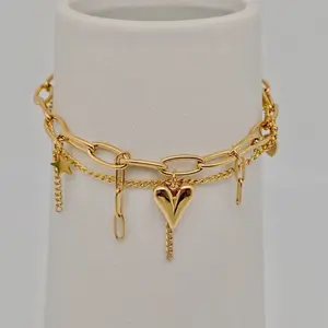 Gold Plated 18k Heart Charm Bracelet - Hypoallergenic, Waterproof, Tarnish Proof, Ideal for Everyday Wear woman teen atolea jewelry enewton