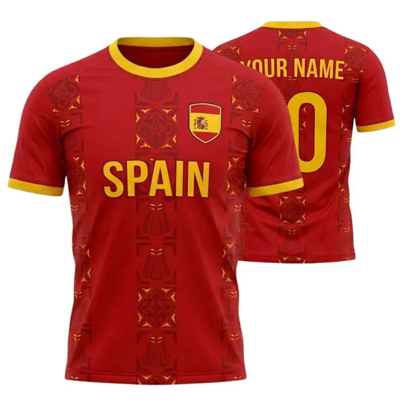 Spain Football Jersey Custom Name, Spain Soccer Shirt Fan Kit Gift for Fans in USA