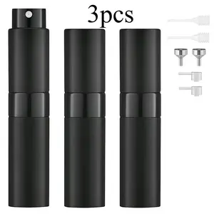 3pcs 8ml Aluminium Refillable Perfume Atomizer Bottle Set - Lightweight Leak-Proof Empty Containers with Funnel, Home Organizer for Travel, Essential Oils, Matte Black Storage for Cosmetic Cologne, Makeup Tool Kit,summerwins