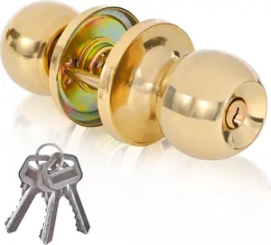 HighSecurity Stainless Steel Round Ball Door Handle  with Lock and Key, Suitable for Entrance, Front Door, and Bedroom(Gold)