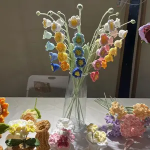 Handcrafted Crochet Flower Bouquet Set - Artificial Lilies, Carnations, Tulips & Forget-Me-Nots - Fabric Floral Arrangement for Christmas, Graduation, & All Seasons Decor - Tabletop Display