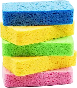Large Cellulose Sponges, Kitchen Sponges for Dish, Thick Heavy Duty Scrub Sponges, Non-Scratch Scrubber for Household, Cookware, Bathroom, Compressed Packaging (5 Pack)