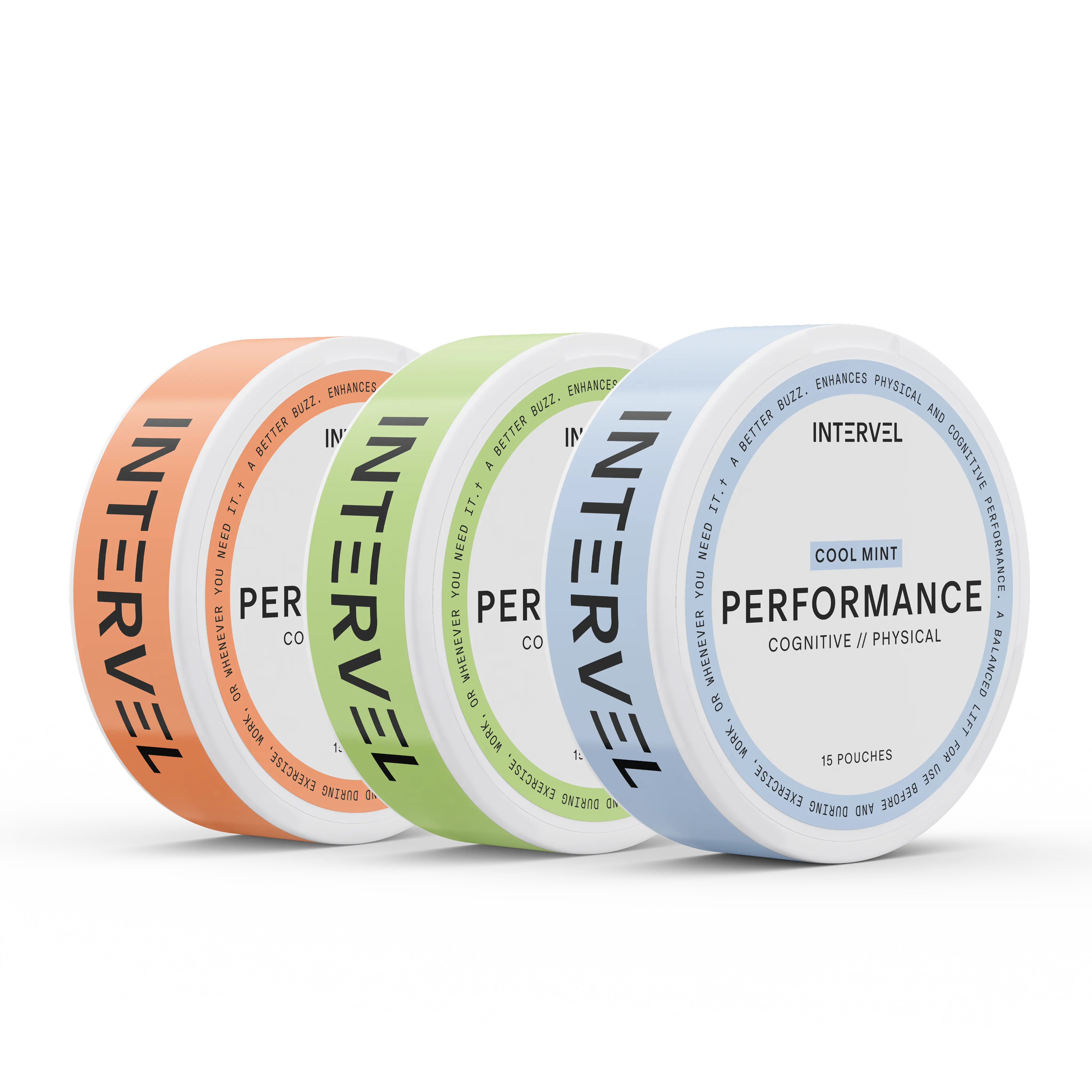 Intervel Performance Energy and Focus Pouches, 60mg Green Tea Caffeine, Cordyceps, Taurine and B Vitamins, Nicotine-Free, Single Can