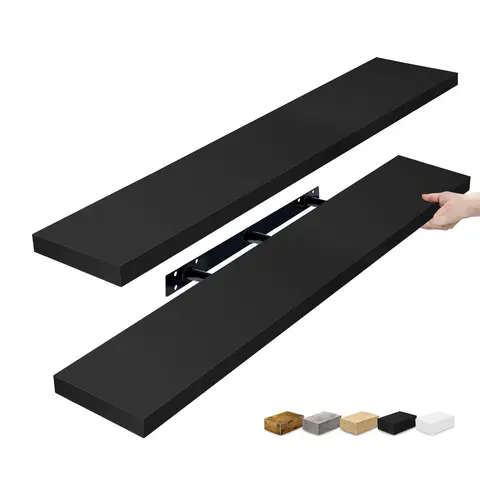 Sorbus 47" Width Steel Wall-Mountable Floating Shelf Set - 2 Extra Long Decorative Shelves, Easy Installation, Black for Living Room, Farmhouse Decor, Jewelry Storage