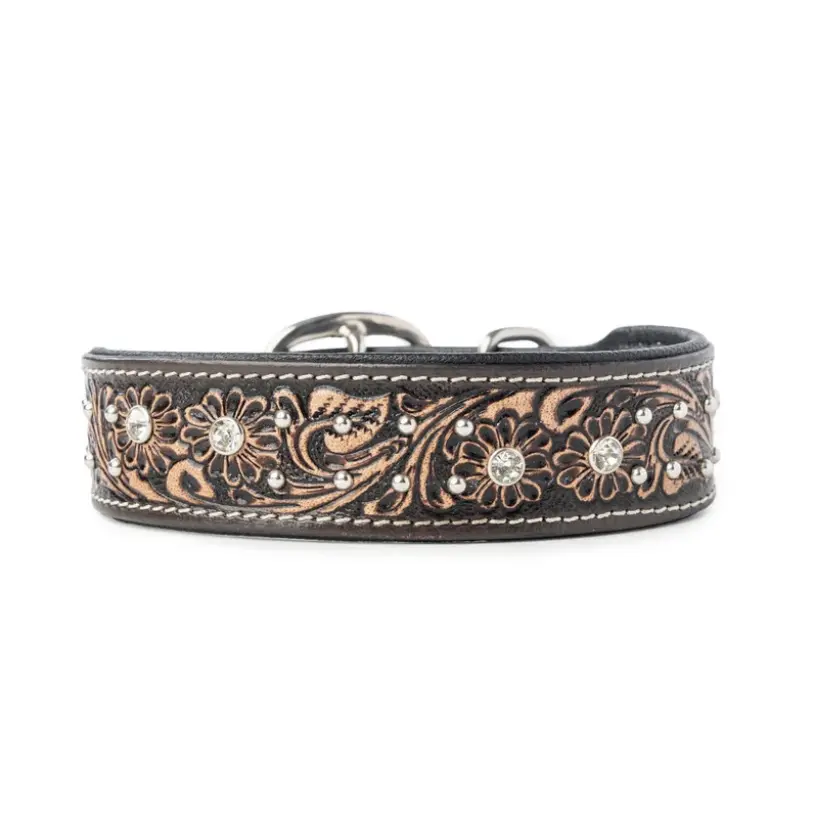 Leather Tooled Dog Collar Midnight Elegance