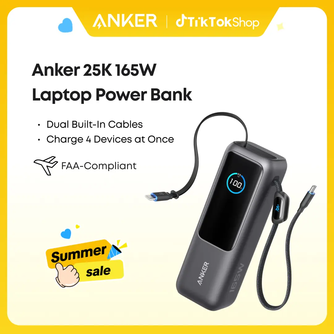 【Power Bank】Anker 165W 25,000mAh Laptop Power Bank, Portable Charger with Built-In Retractable USB-C Cable, 4-Device Fast Charging Battery Pack for Travel and Work,summerwins,FathersDayGift,#DealsForYouDays