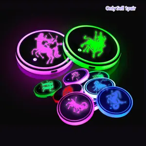 2Pcs LED Car Cup Holder Mats with 12 Constellations - RGB Color Changing Glowing Coasters, Smart Touch Activated Ambient Light, Auto Interior Decoration, Universal Car Accessories Gifts, Led Lights
