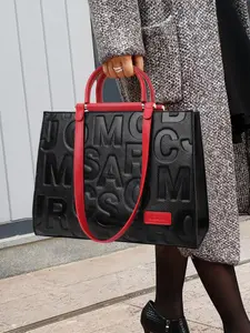 Fashion Letter Embossed Patched Design Genuine Leather Handbag, Casual Versatile Zipper Shoulder Bag for Women, Crossbody Leather Bag, Trendy All-match Commuter Purse, Fashionable Versatile Purse, Stylish Versatile Bag