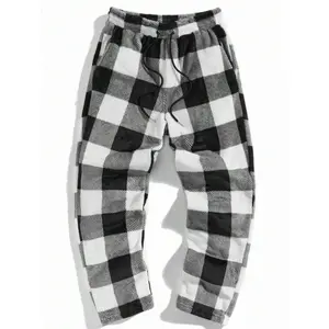 Men's Plaid Print Drawstring Waist Flannel Sweatpants, Regular Fit Casual Comfortable Trousers for Fall & Winter in Multicolor