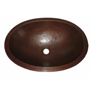 212 MAIN Novatto TCU-002AN QUITO Oval Undermount Hand-Hammered Copper Bath Sink with Antigua Finish, Flat Lip, 19-Inch Width, 19x14x6 in