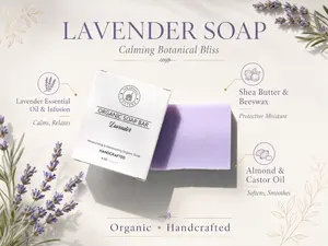 The Organic Cottage Lavender Soap Bar - Handcrafted Moisturizing & Deodorizing Soap - 4 oz Bar