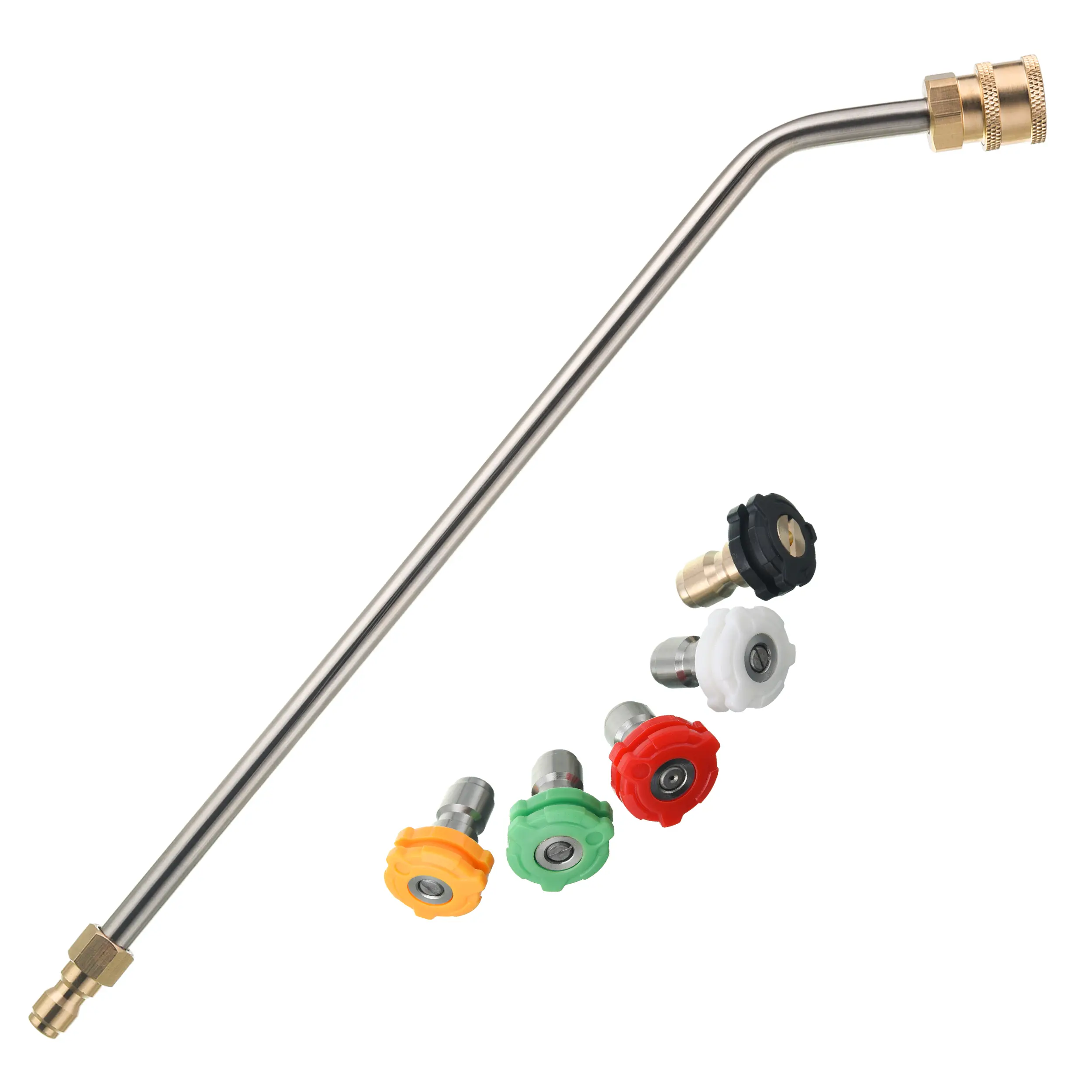 FIXFANS Pressure Washer Wand, 45 Degree Curved High Pressure Power Washer Extension Wand with 5 Spray Nozzles, 1/4 Inch Quick Connect Undercarriage and Gutter Cleaner Attachment, 15 Inch, Adjustable Water Pressure, DealsForYouDays