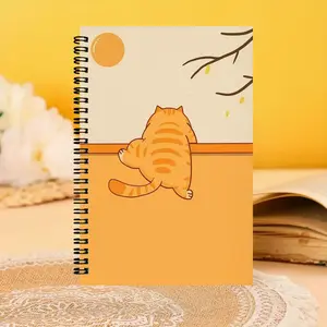 Spiral Notebook Set with Pen, Inspirational Cards, Transparent Sticky Notes, Cat Pattern, Smooth Surface, Ideal for Students and Office Use