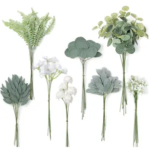 65PCS Artificial Greenery Stems Set, 8 Kinds of Faux Greenery Branches Fake Eucalyptus for Wedding DIY Bouquets Floral Arrangement Table Centerpieces (Dusty Green & White)