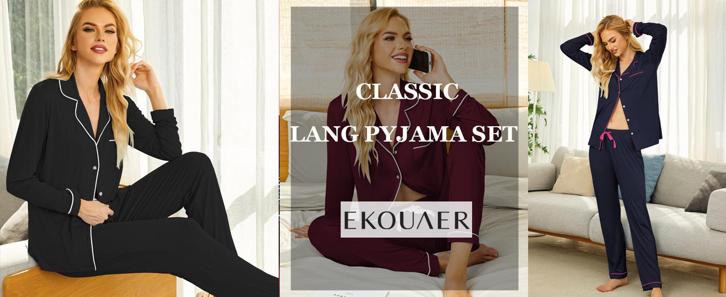 EKOUAER Women'S Long Sleeved  Soft Casual Set S-Xxl, Cute, Elastic, Comfortable Clothes