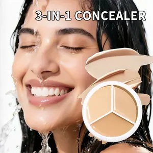 Three Color Concealer Palette Makeup Contour Cream Texture Full Coverage Brightening Skin Tone Even Smooth Light Delicate Daily For All Skin Types