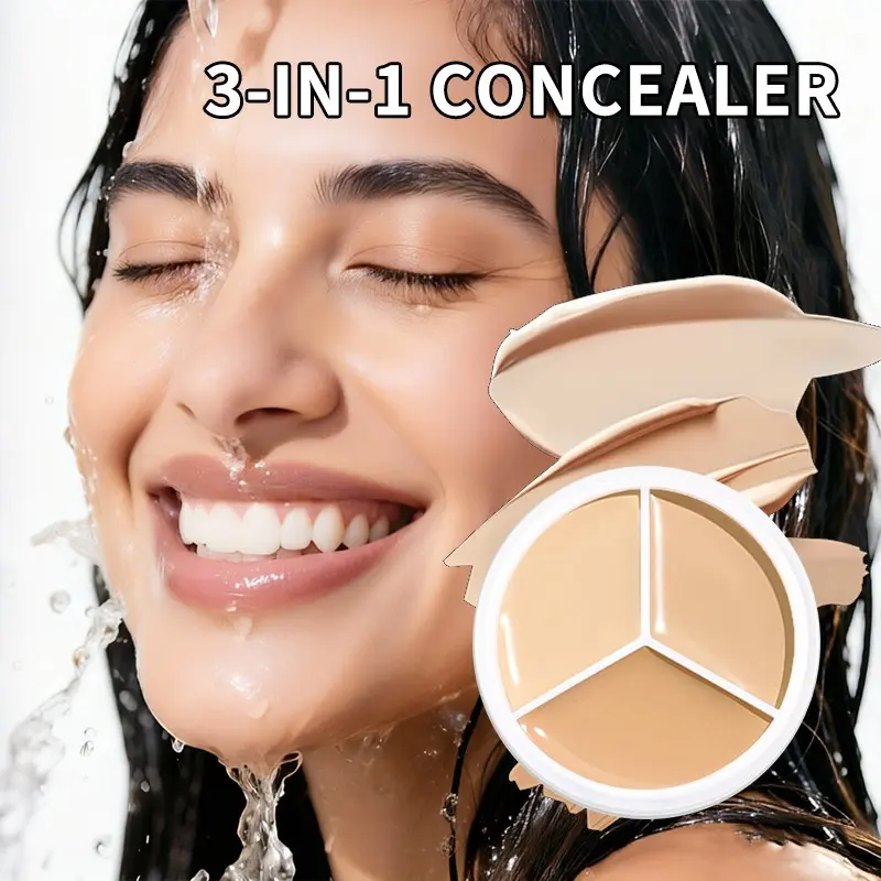 Three Color Concealer Compact Palette Makeup Contour Cream Texture Silky Full Coverage Brightening Skin Tone Even Smooth Light Delicate Daily For All Skin Types