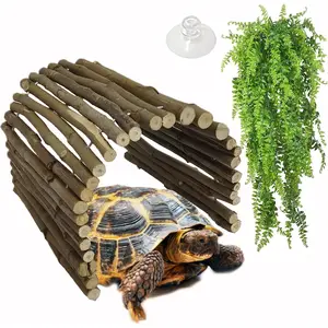 Tortoise  Reptile Hiding Cave Turtle Hut Gecko Hideaway Climbing Tunnel  Lizard Bendable Wooden Bridge for Adult Bearded Dragon Snake Chameleon Habitat Accessories