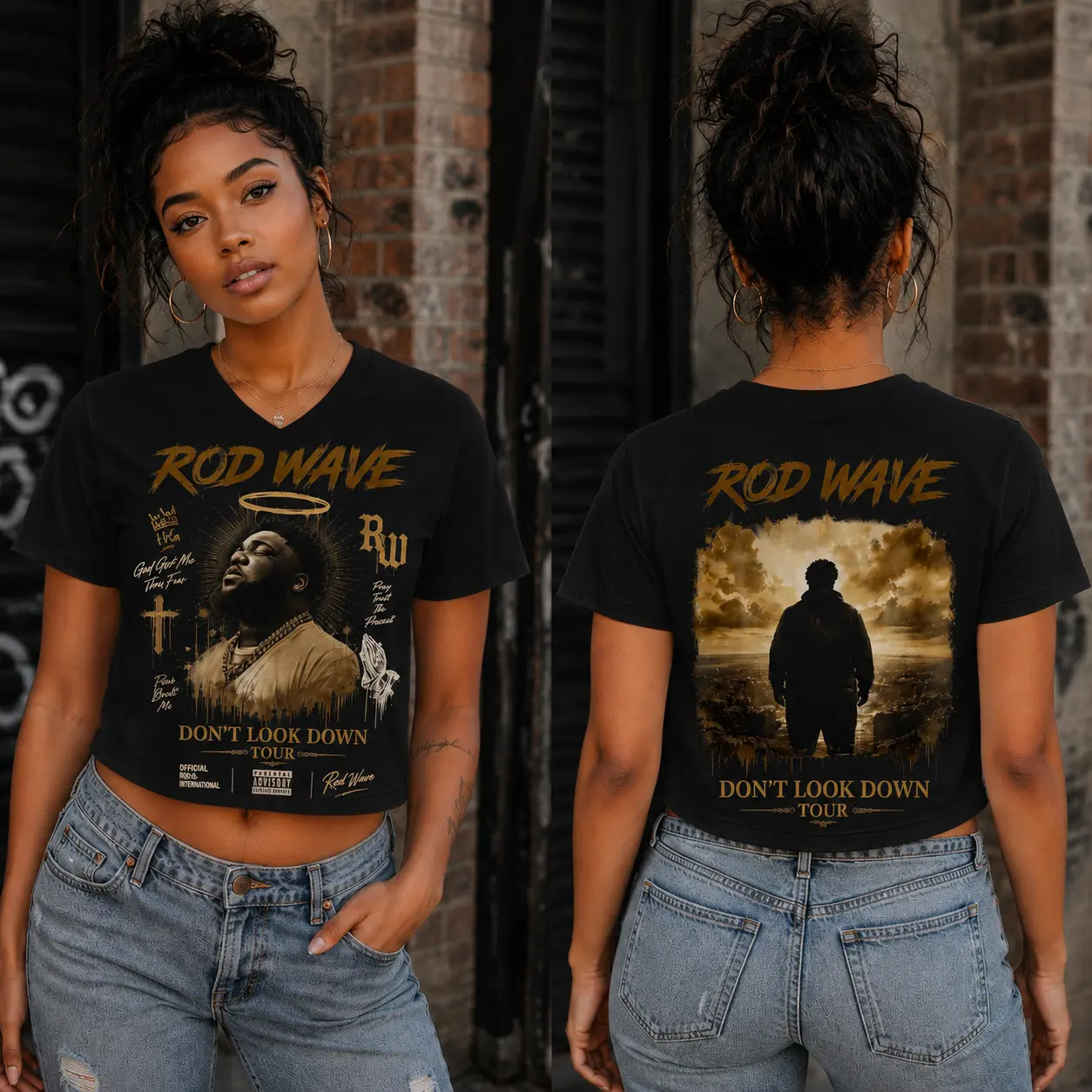 ROd WaVe Don't Look Down Crop Top Jersey, Tour 2026 Shirt, Women's Button Up Baseball Jersey, Concert Fan Shirt, Music Merch, Fan Gift
