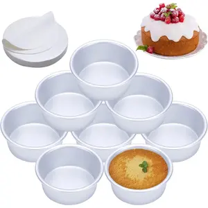 4 Inch Cake Pan Set of 8, Anodized  Round Cake Pans with 100 count  Paper Tins Baking Pan for Cheese Cake, Pizza, Quiche, Non , Leakproof, Easy Pop Out