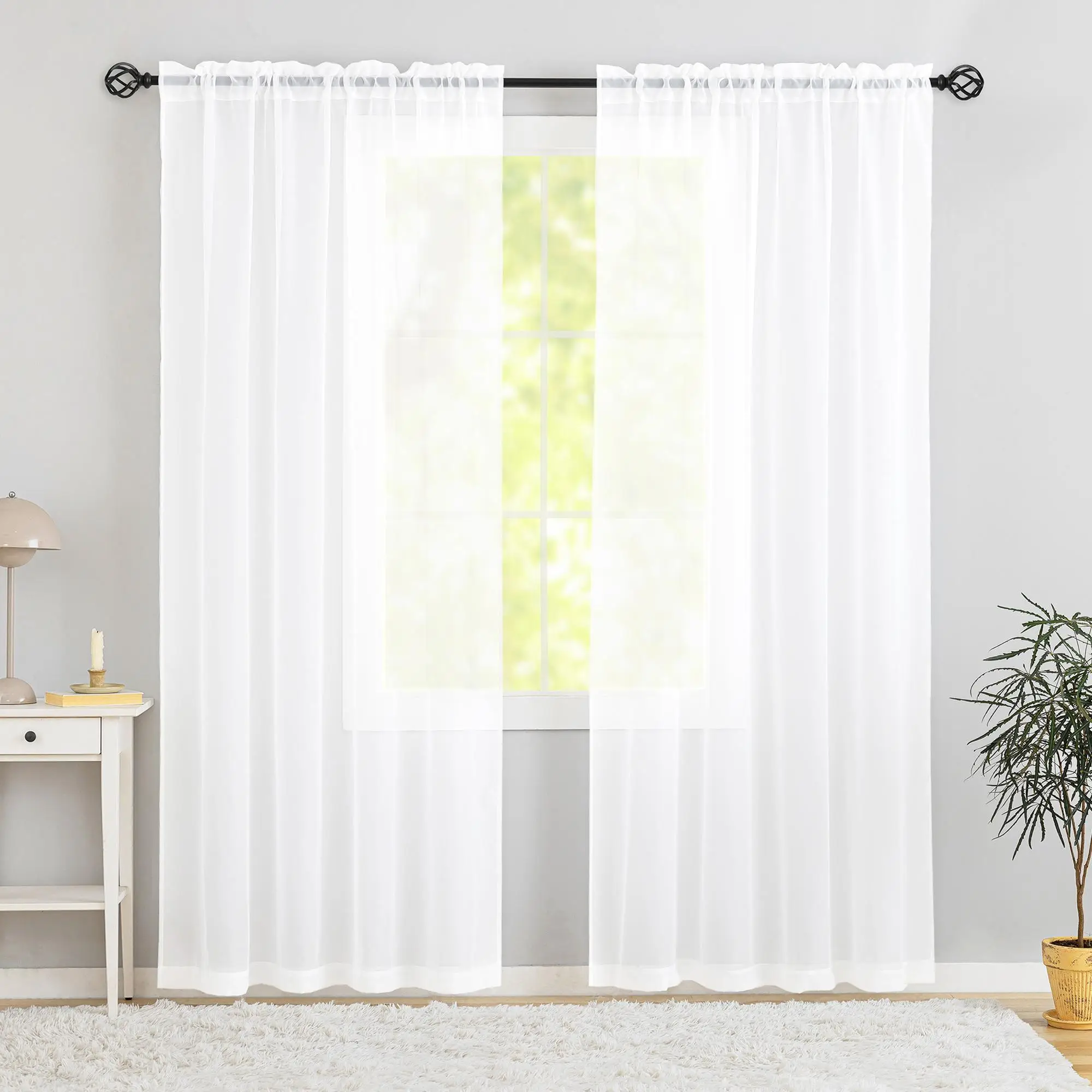 Solid Color Curtain, 2 Panels Plain White Curtain, Rod Pocket Curtain, Window Drapes for Living Room Kitchen, Bedroom Accessories, Home Decor