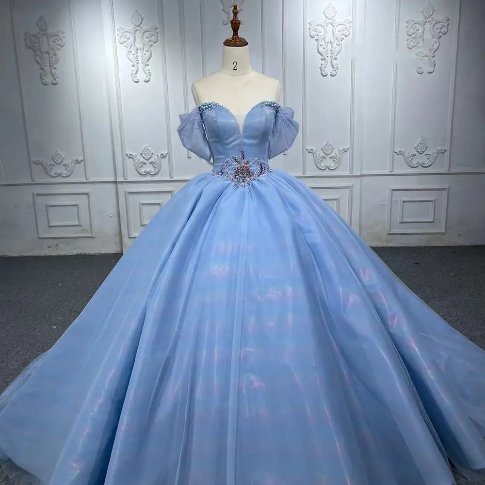 Timeless Elegance: Simple Pearls Beaded Off-Shoulder Ball Gown Quinceañera Dress