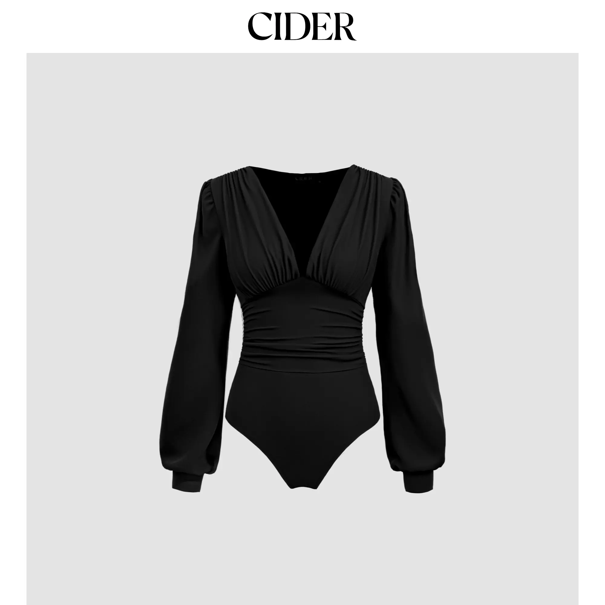[cider eng test] Cider [8 colors, size 0-26] Jersey V-neck Solid Ruched Bodysuit